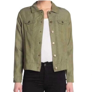 TAHARI Olive Green Lyocell Utility Jacket Button Snap Closure Lightweight Size L